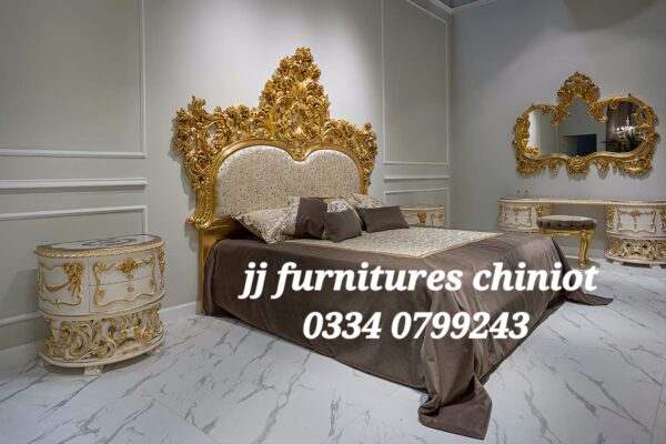 Wood Carving Bed by JJ Furniture Chiniot | Premium Wooden Bed Sets in Pakistan