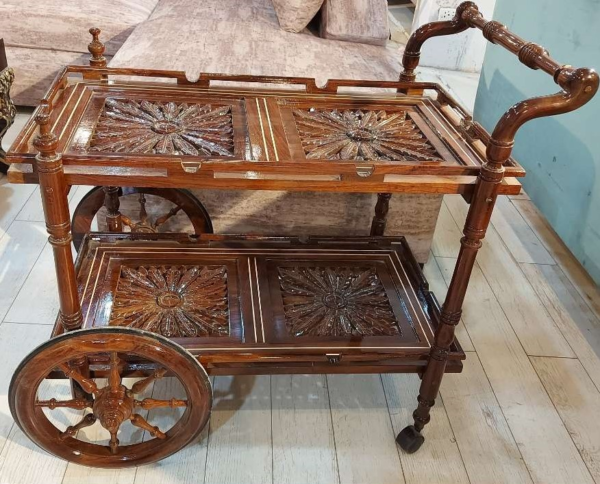 Luxury Chinioti Wooden Tea Trolley – Handcrafted Wooden Serving Cart | JJ Furniture - Image 4