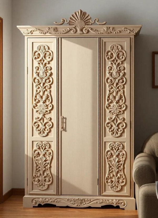 Hand-Carved Solid Wood Wardrobe – Luxury Antique Chinioti Armoire Online by jj
