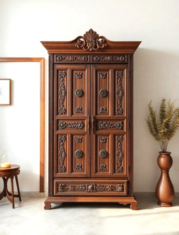 Hand-Carved Solid Wood Wardrobe – Luxury Antique Chinioti Armoire Online by jj