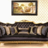 Black & Gold Ornate Sofa Design – Luxury Velvet Royal Sofa for Elegant Living Rooms