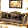 Black & Gold Ornate Sofa Design – Luxury Velvet Royal Sofa for Elegant Living Rooms