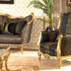 Black & Gold Ornate Sofa Design – Luxury Velvet Royal Sofa for Elegant Living Rooms