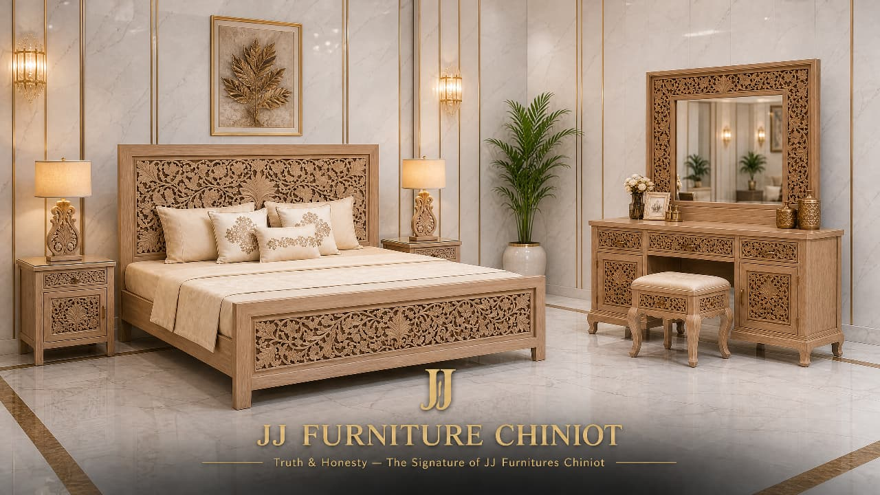 Luxury JJ Chinioti King Size Bed Set Handmade Sheesham Wood Furniture