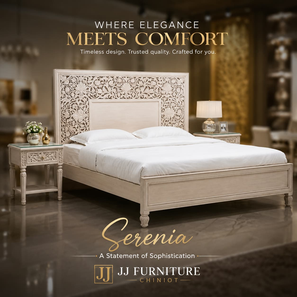 Royal jj Bed Set by JJ Furniture Chiniot – Premium Handmade Wooden Bedroom Furniture - Image 2
