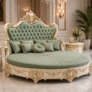 Luxury Royal Round Bed Set in Solid Sheesham Wood | JJ Furniture Chiniot