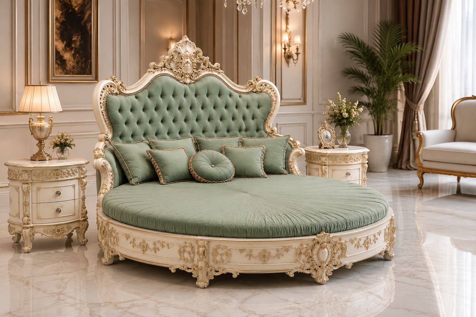 Luxury Royal Round Bed Set in Solid Sheesham Wood | JJ Furniture Chiniot