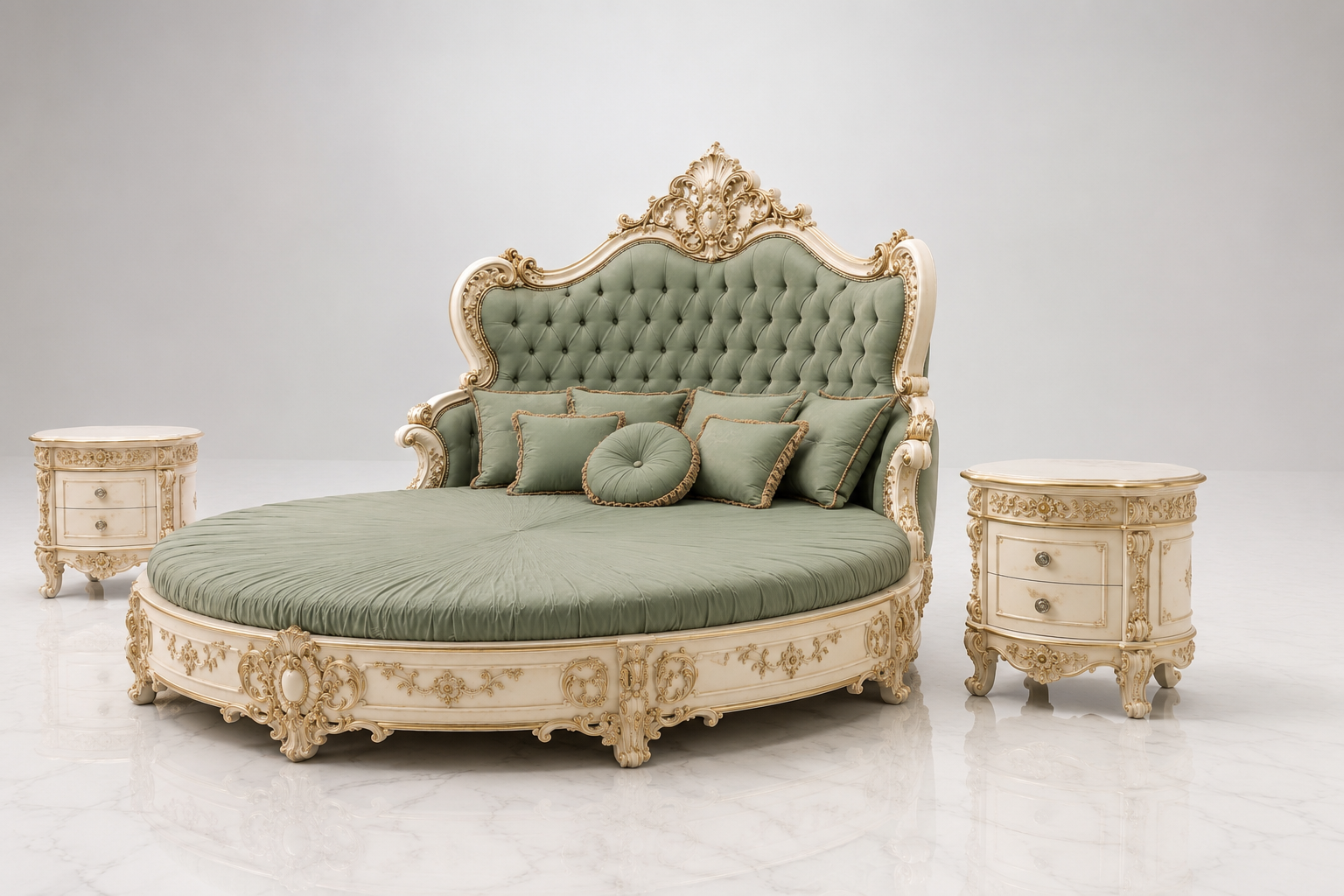 Luxury Royal Round Bed Set in Solid Sheesham Wood | JJ Furniture Chiniot